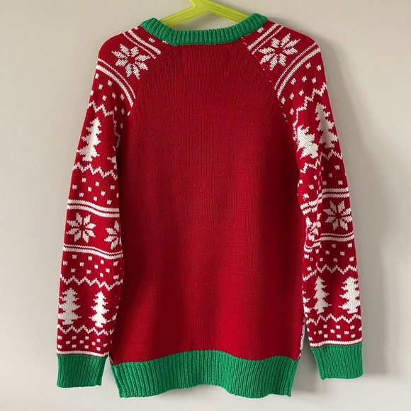 Kids Christmas Sweater - Christmas Tree - Red, Green, & White - Gold Tinsel - Picture 3 of 7